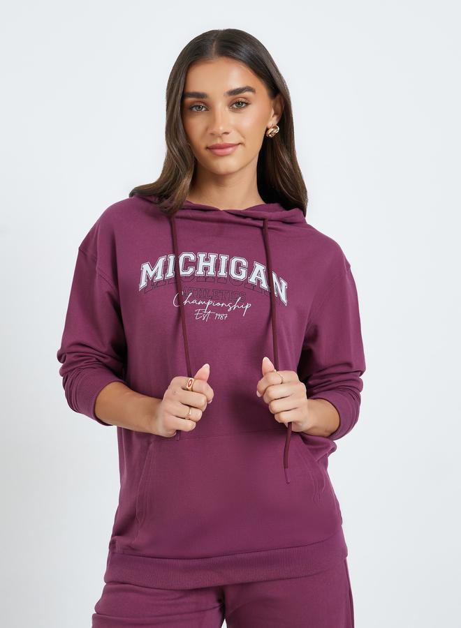 ستايلي طقم منسق من بنطال واسع وهودي بطبعة كتابة جرافيك - Image 1